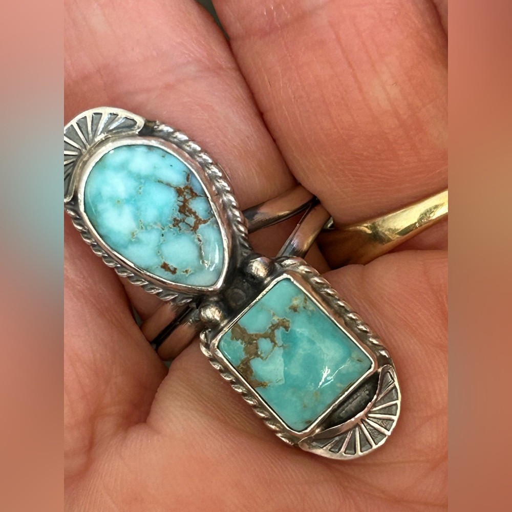 Rare Dry Creek Turquoise Native Sterling Silver Ring,Signed J.TSO